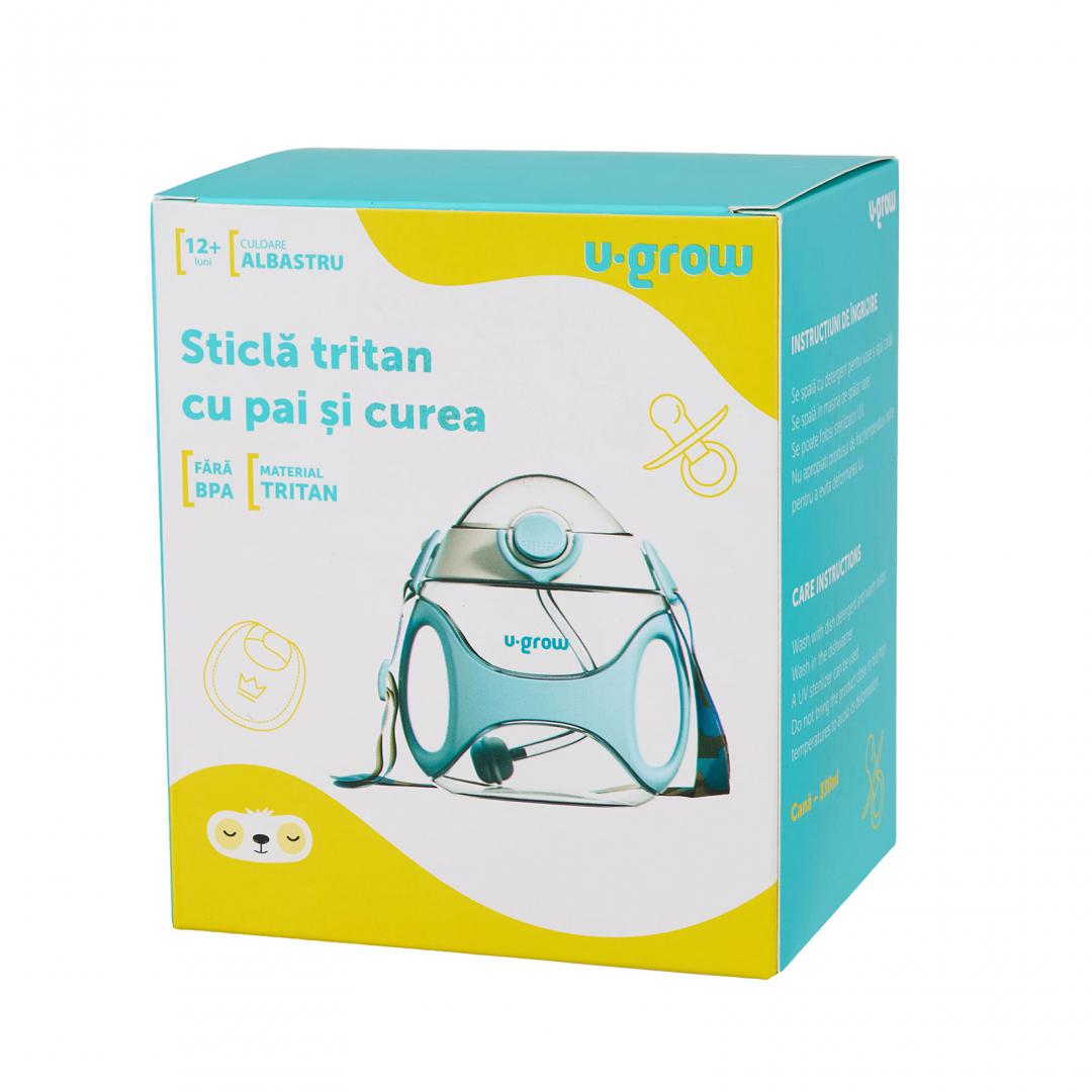 Sticla tritan cu pai si curea , 330 ml , blue, U-Grow [3]