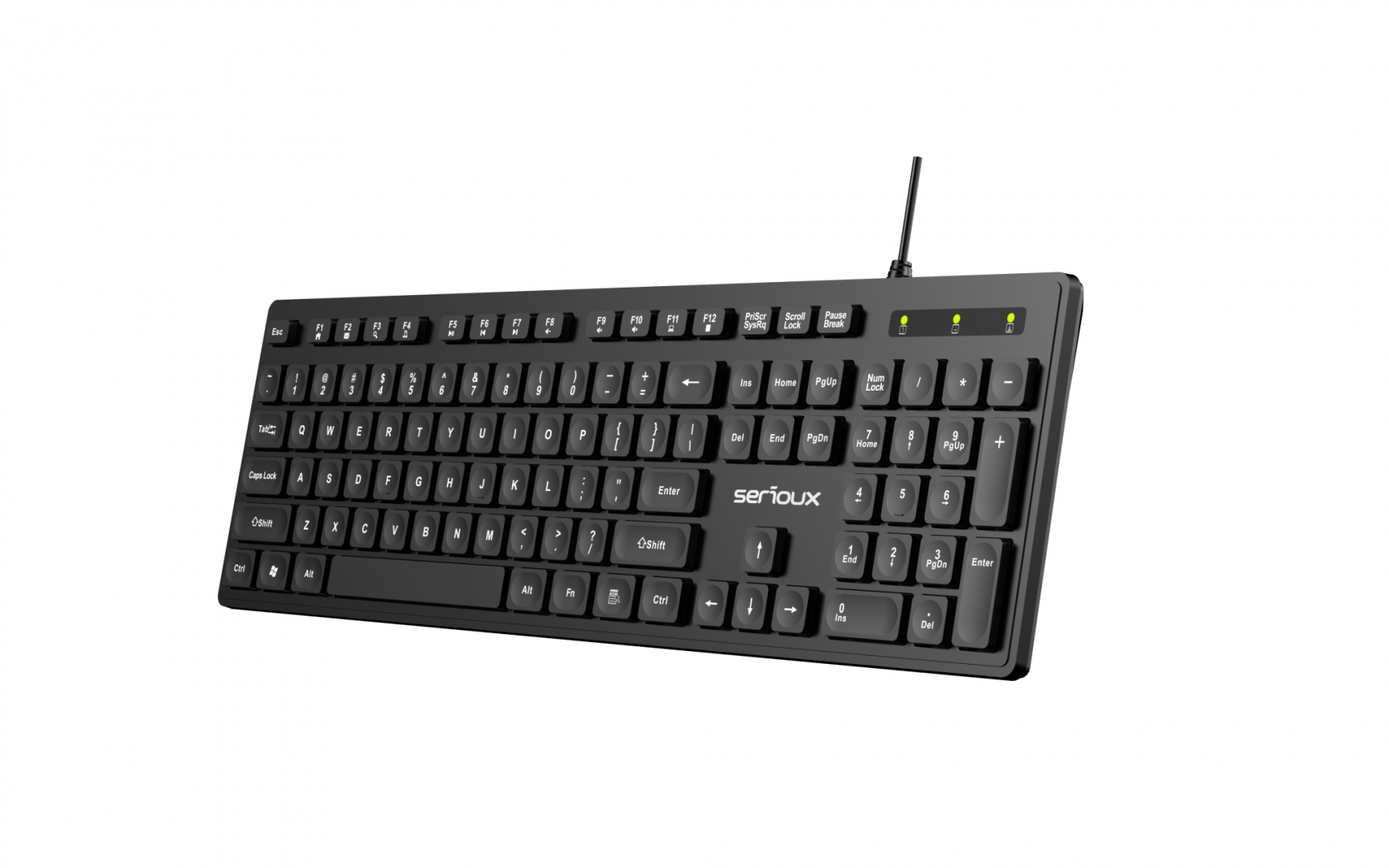 Tastatura Serioux cu fir, interfata USB, 104 taste, material ABS, US Layout, lungime cablu 1.5m PVC, dimensiuni 429*128*20mm; 416g, negru [4]