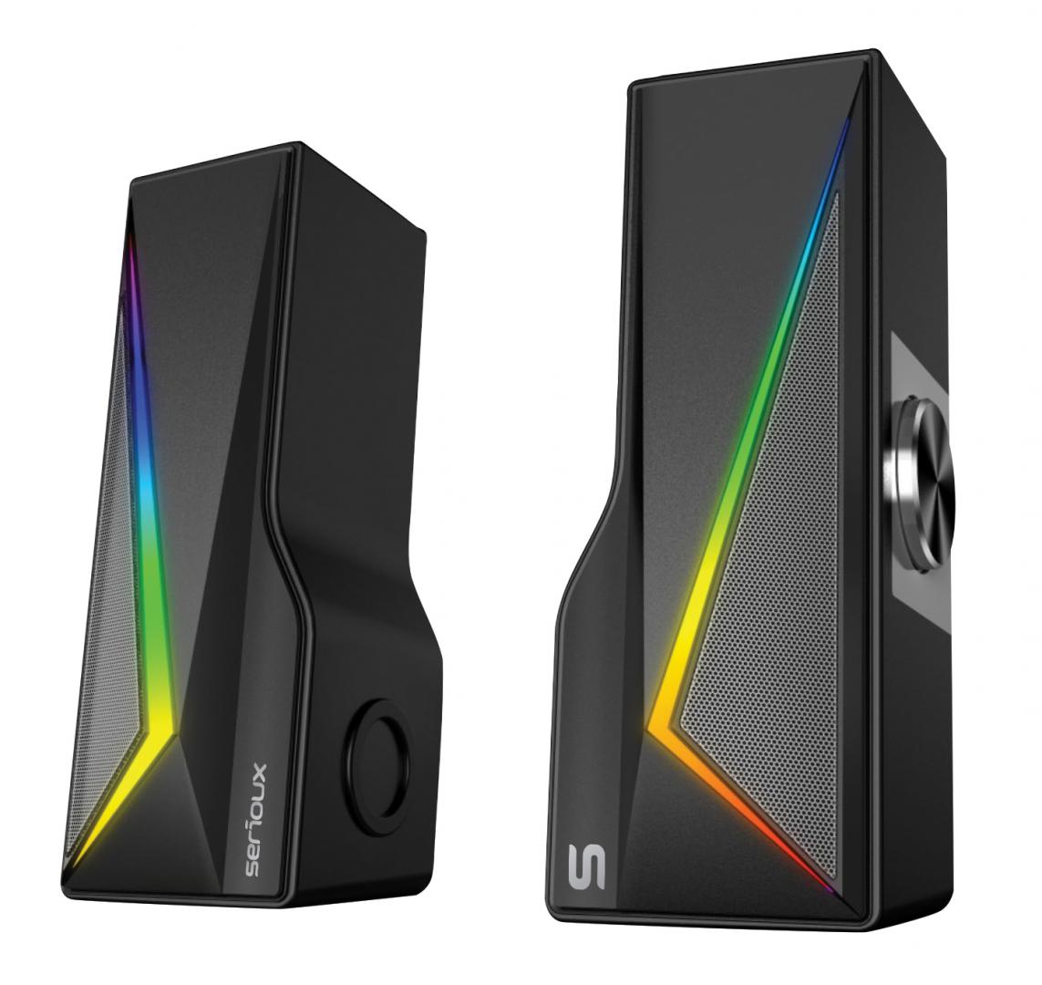 Sisteme audio - Boxe gaming 2.0 Blys RGB, functie Dual Mode Bluetooth , putere: 3W x 2, impedanță: 4Ω, frecvență: 200Hz - 16KHz, sensibilitate: 650mv±50mv, alimentare: DC5V / 1A, S/N:≥85dB, dimensiunea driverului: 2 