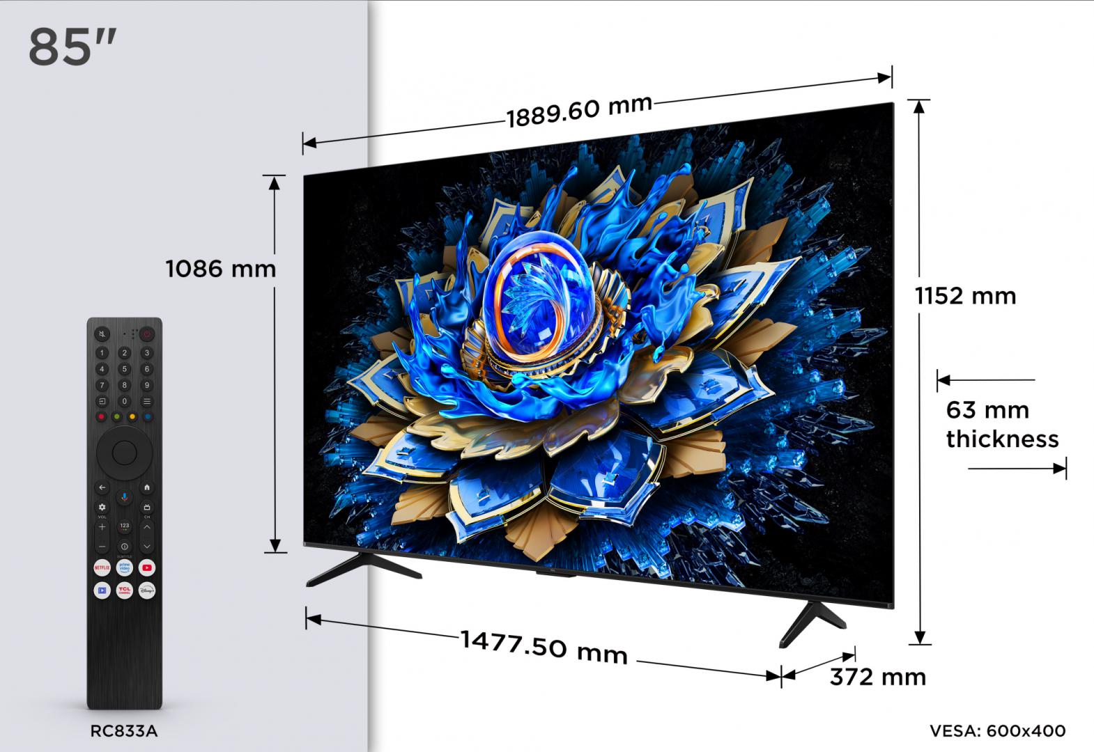 Televizor TCL QLED 85T69C, 215 cm, Smart Google TV, 4K [1]