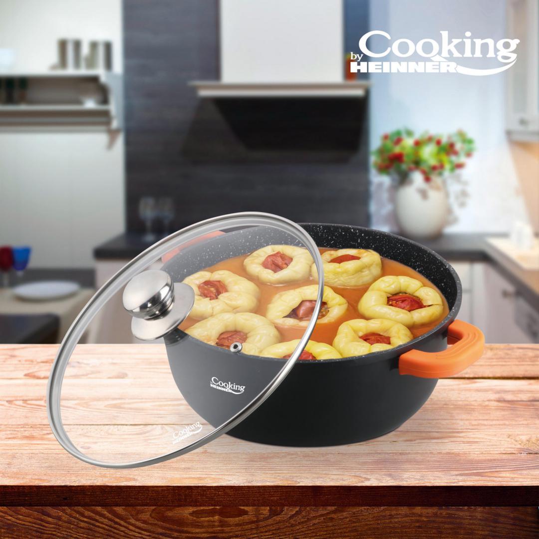 SEMIOALA ALUMINIU TURNAT +CAPAC, 32 CM X 14.5 CM , 10 L, DARK LINE, COOKING BY HEINNER  [2]