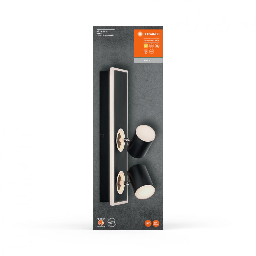 Iluminat - Spot LED dublu ajustabil Ledvance DECOR MARS, 29W, 3100 lm, lumina calda (3000K), IP20, 408mm, Negru, clasa energetica F