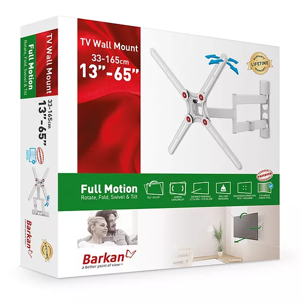 Suport TV de perete, Barkan 3400W.W, Fix, 29"- 65", VESA 400 x 400 mm, suporta pana la 40kg, alb [1]