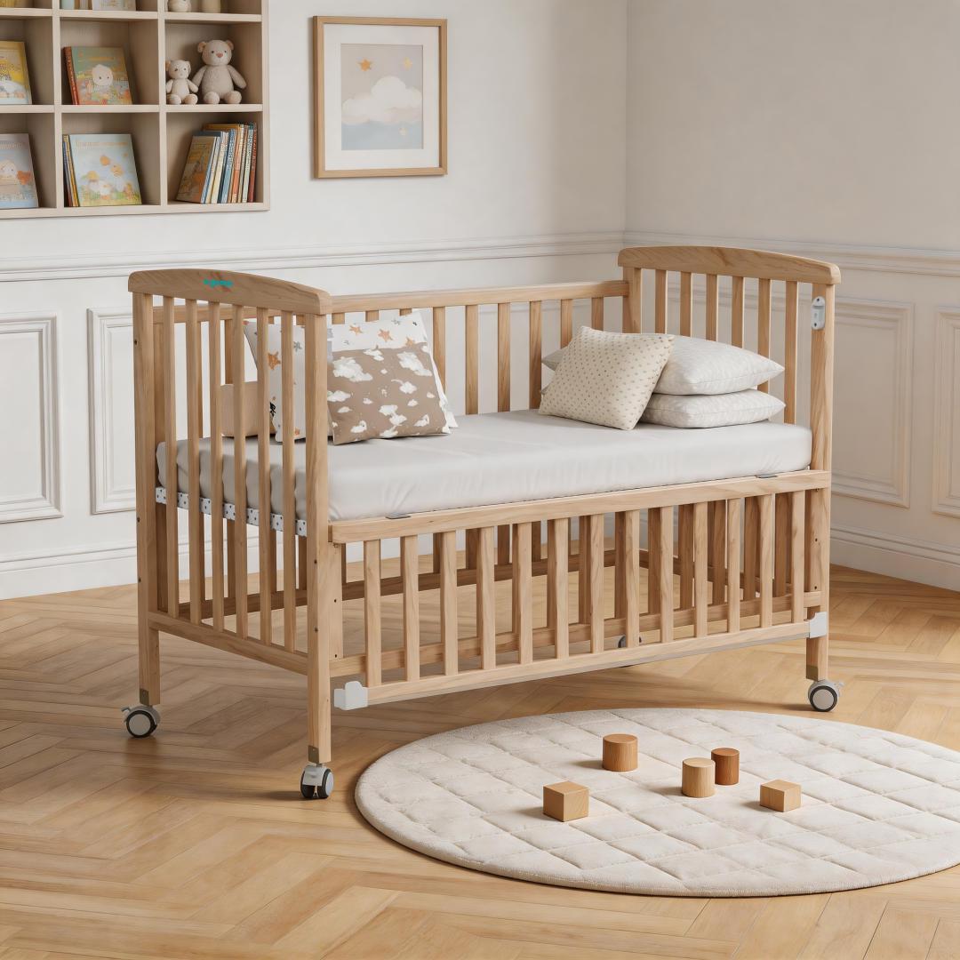 Patut din lemn bebe, +0 luni, 120x60 cm, culoare natur,laterala rabatabila, reglabil pe 3 nivele de inaltime, U-Grow [6]