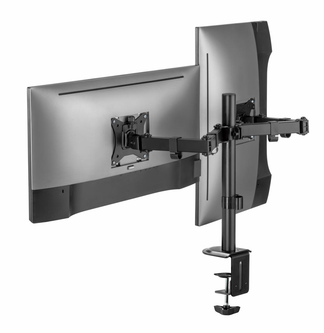 Suport 2 monitoare SeriouxMM66-C024, brat articulat monitor, compatibilitate dimensiune ecran 17"-32", greutate maximă suportata: (per ecran): 9kg, VESA: 75x75, 100x100, inclinare: +45°~-45°, pivotare [9]