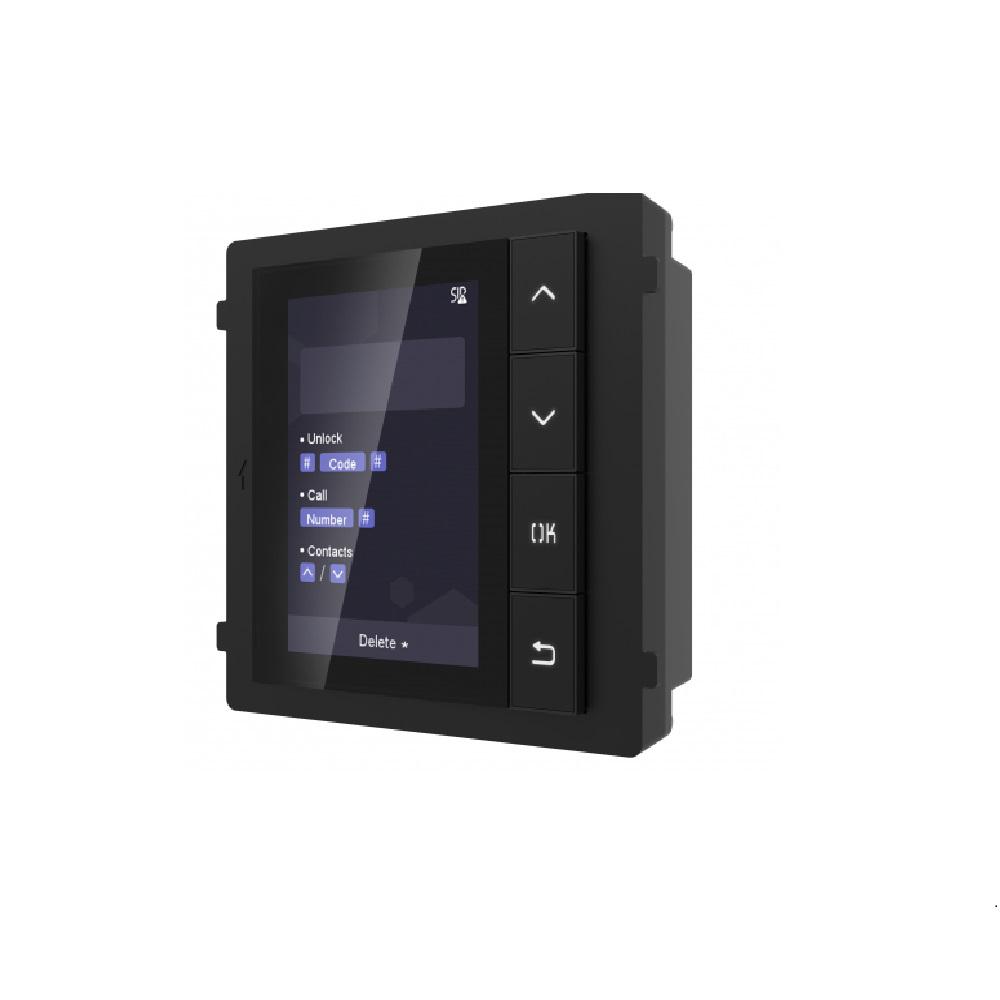 Modul de afisare pentru videointerfon modular Hikvision DS-KD-DIS; ecran LCD 3.5 inch, rezolutie 320x480P; 4 butoane de operare; memorie pentru 500 de contacte; apelare din lista de contacte; deschide [1]