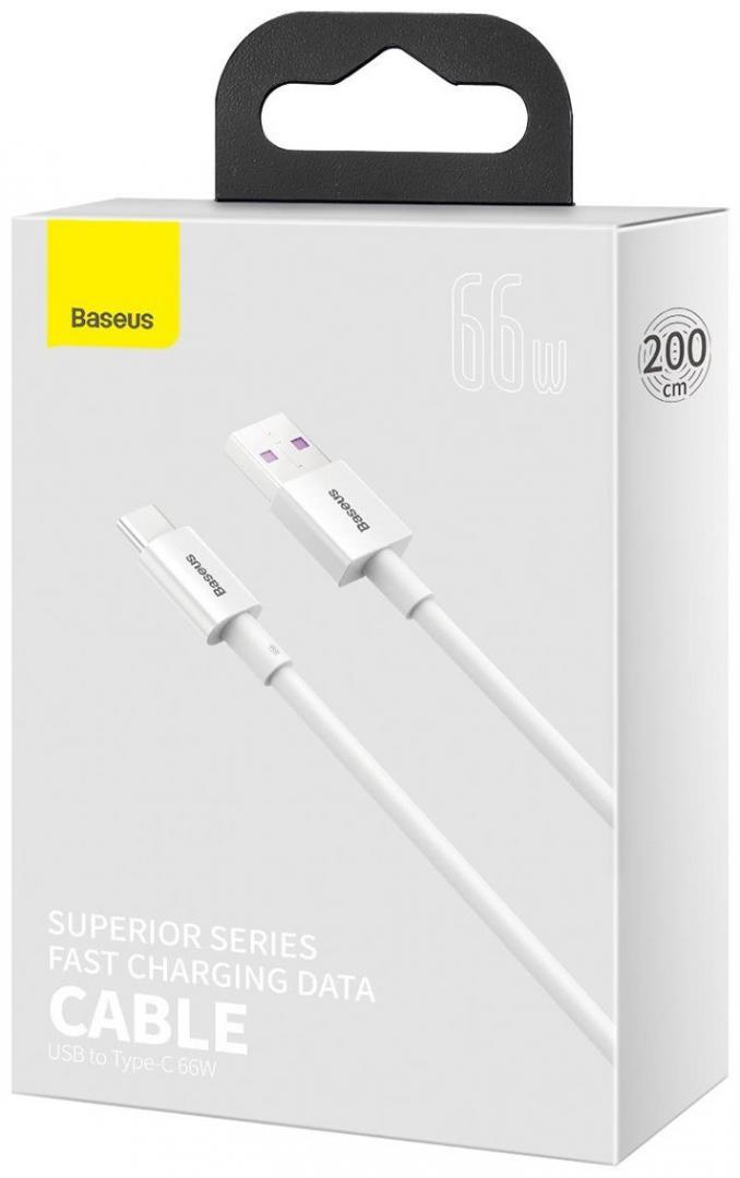 Cablu alimentare si date Baseus Superior, Fast Charging Data Cable pt. smartphone, USB la USB Type-C 66W, 2m, alb [3]