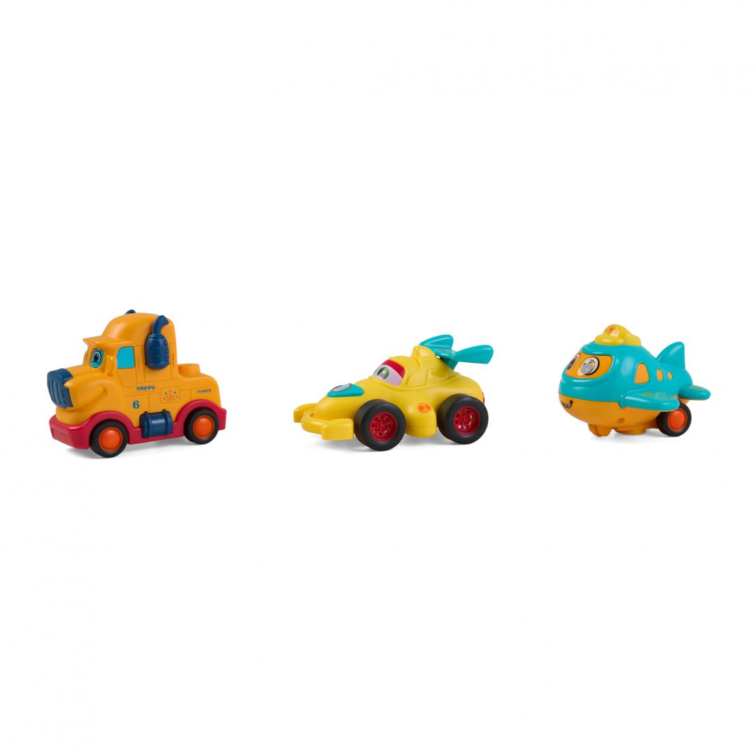 SET 3 VEHICULE ACTIONATE PRIN INERTIE- CAMION GALBEN, MASINA DE CURSE GALBENA, AVION ALBASTRU,MOMKI [1]