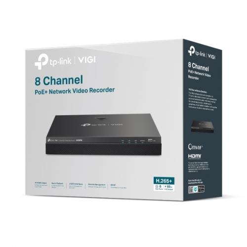 NVR PoE TP-Link VIGI 8 canale 2008H-8MP ; 93W, 8 MP,2 SATA Interface, max 16TB(neinclus), H.265+; ONVIF, detecție mișcare, linie, intruziune, persoane, vehicule etc. [3]