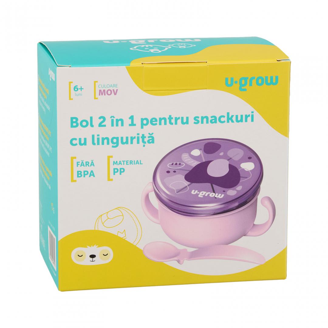 Bol 2 in 1 pentru snackuri cu lingurita, mov, U-Grow [6]