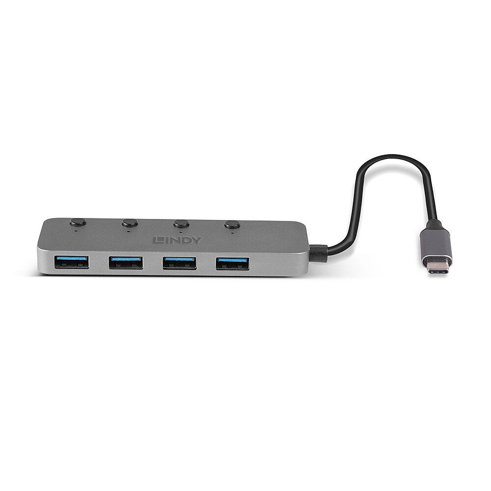 Hub USB LINDY 43383 USB-C host, 4 porturi USB-A, Gri [2]