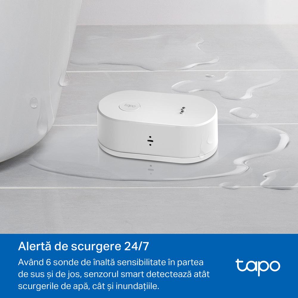TP-LINK TAPO T300, Senzor smart de scurgeri de apa (necesită Hub Tapo), Wireless: 868, Alimentare: 2 baterii tip AAA (incluse), Dimensiuni: 84.5 × 46.5 × 30 mm. [2]