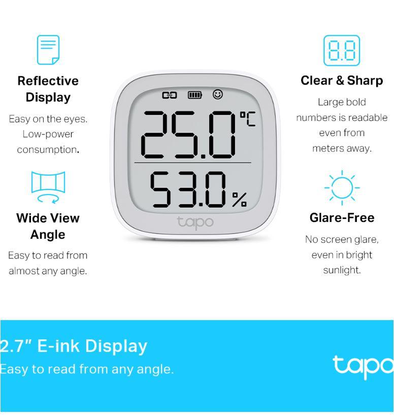 TP-LINK TAPO T315, Monitor smart de temperature si umiditate (necesită Hub Tapo), Wireless: 868 / 922 MHz, Acuratete temperature: ±0.3°C, Acuratete umiditate: ±3%RH, Dimensiuni: 62 × 62 × 24.5 mm, Ali [2]
