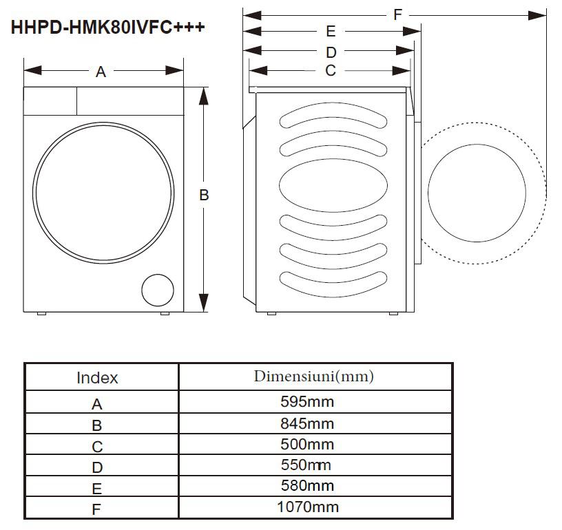 Uscator de rufe HEINNER HHPD-HMK80IVFC+++, 8 kg, Inverter, Clasa: C, Alb [7]