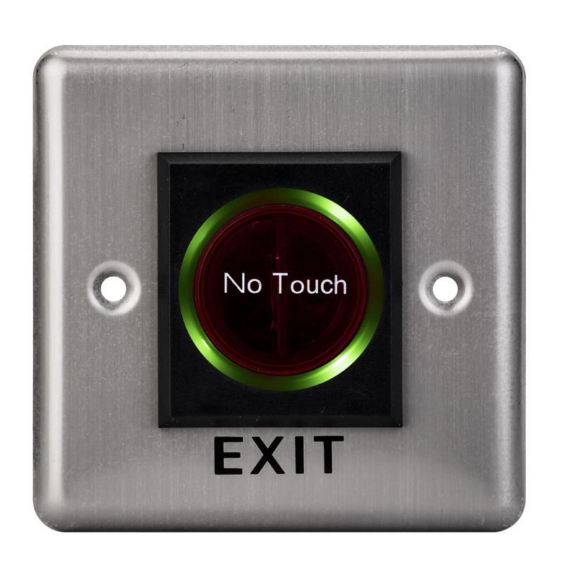 Control acces - Buton de iesire cu infrarosu, incastrabil, ND-EB15-2;Iesire contact:NO/NC; Icon: No Touch; LED stare Bi-color: albastru- verde; Distanta actionare: 5-15cm; Dimensiuni: (L x W x H)86 x 86 x 25mm;
