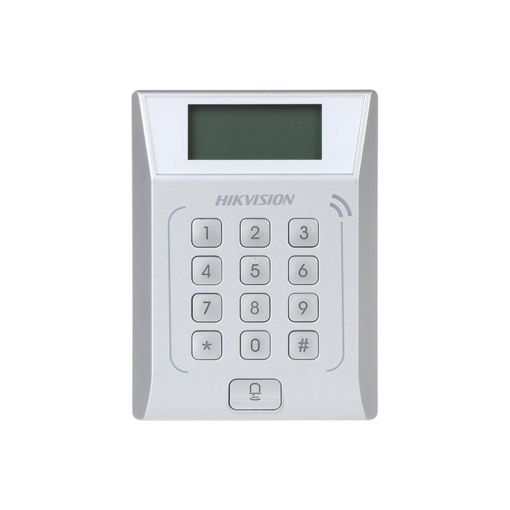 Centrale control acces - Cititor standalone cu tastatura si card proximitate Hkvision DS-K1T802E, suporta cartele EM 125Khz, capacitate 3000 carduri si 10000 evenimente, autentificare: card, card si parola,display 128x64, Exi