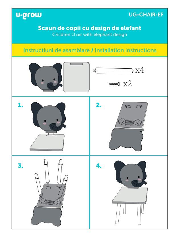 Scaun copii, MDF,design elefant, U-Grow [2]