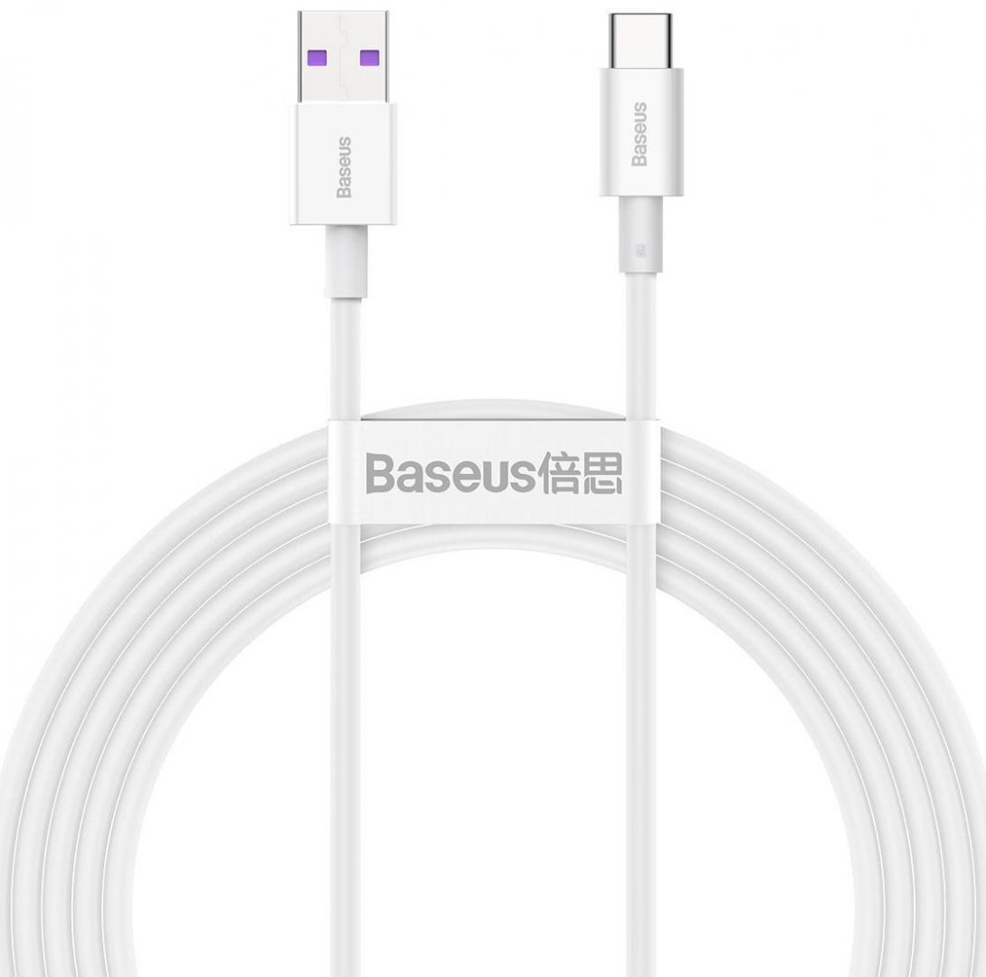 Conectica - Cablu alimentare si date Baseus Superior, Fast Charging Data Cable pt. smartphone, USB la USB Type-C 66W, 2m, alb