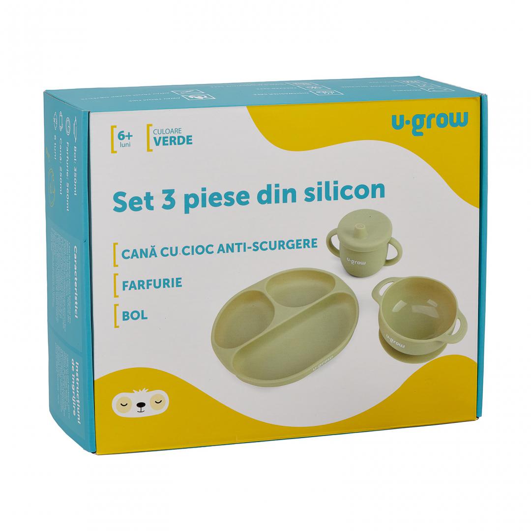 Set diversificare 3 piese silicon : bol , farfurie si cana cu cioc, olive, U-Grow [6]
