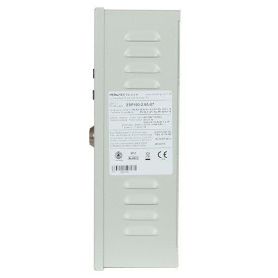 Sursa de alimentare pentru sisteme de detectie incendiu 24V/2.5A in cutie metalica Merawex ZSP100-2.5A-07, loc pentru 2 acumulatori 12V/9Ah, Tensiune de intrare: 100/230VAC, eficienta ridicata sub sar [1]