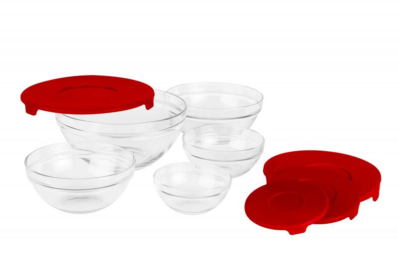 SET 5 BOLURI DE STICLA CU CAPAC,VANORA HOME(12 bucati in bax-cate 4 buc/culoare rosu, galben si albastru) [2]