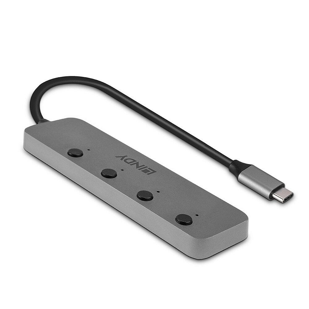 Hub USB LINDY 43383 USB-C host, 4 porturi USB-A, Gri [1]