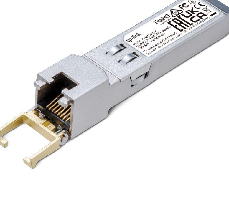 "10GBASE-T RJ45 SFP+ Module SPEC: 10Gbps RJ45 Copper Transceiver, Plug and Play with SFP+ Slot, Support DDM (Temperature and Voltage), Up to 30 m Distance (Cat6a or above)" [1]