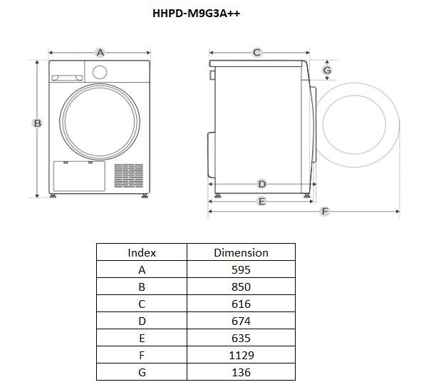 Uscator de rufe HEINNER HHPD-M9G3A++, 9 kg, Inverter, Clasa: D, Alb [1]
