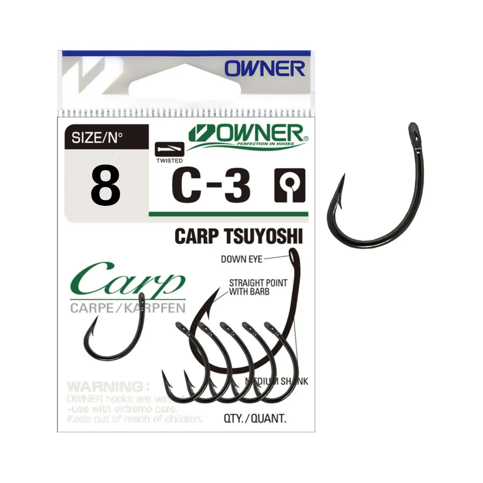 Cârlige crap - Cârlige Owner C-3 Carp Tsuyoshi Mărime 8, 8buc/plic