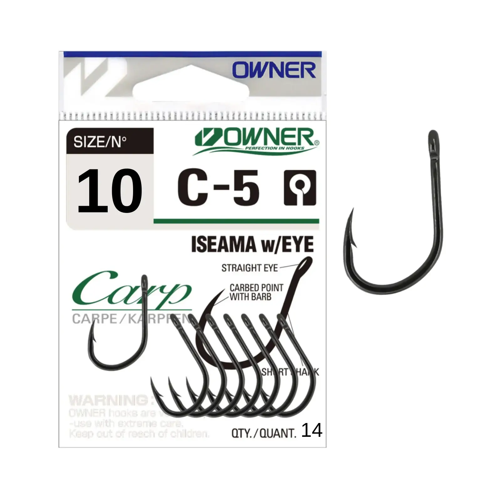 Cârlige crap - Cârlige Owner C-5 Carp Iseama With Eye Nr.10 -14 buc/plic