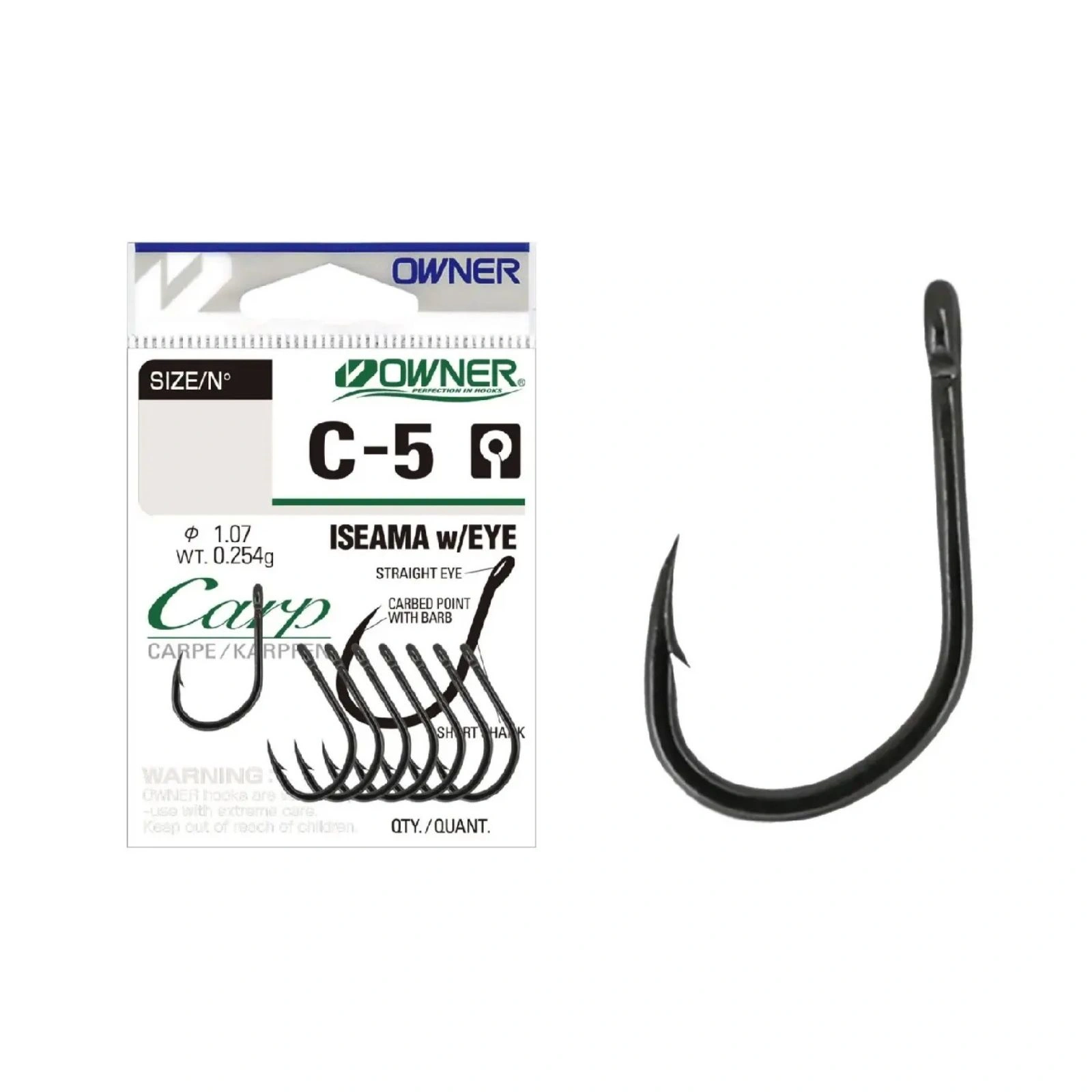 CÂRLIGE CRAP - Cârlige Owner C-5 Carp Iseama With Eye Nr.9 13buc/plic