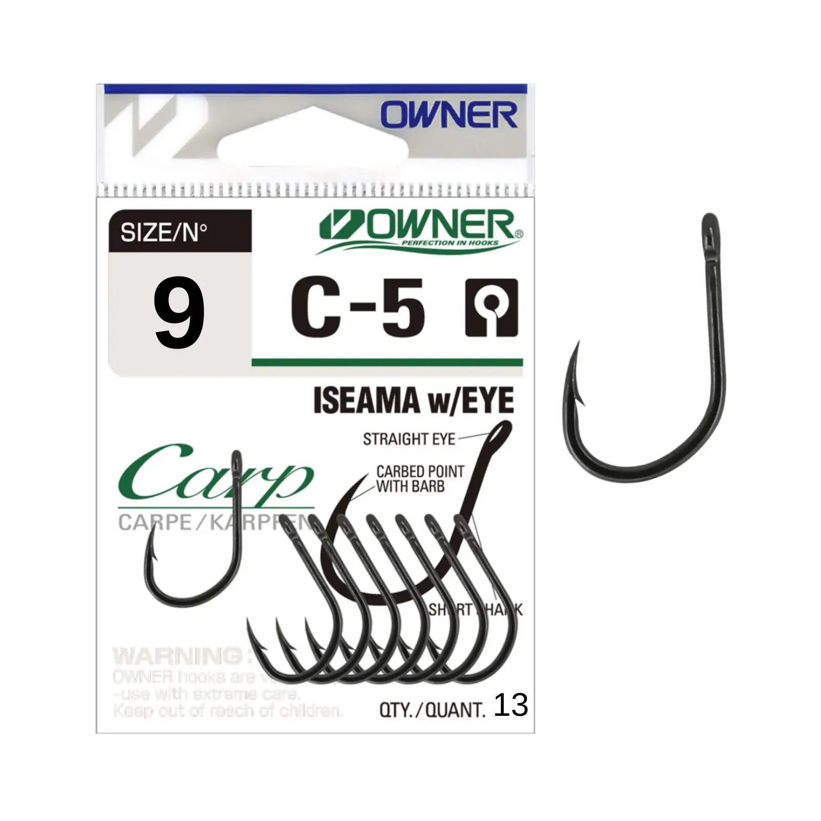 Cârlige Owner C-5 Carp Iseama With Eye Nr.9, 13buc/plic
