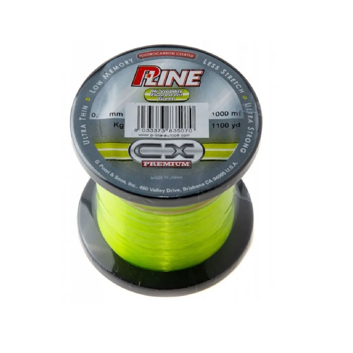 Monofilament Crap - Fir Fluorocarbon Coated P-Line CX Premium Hi-Vis Fluorescent Green 0.25mm, 7.28kg