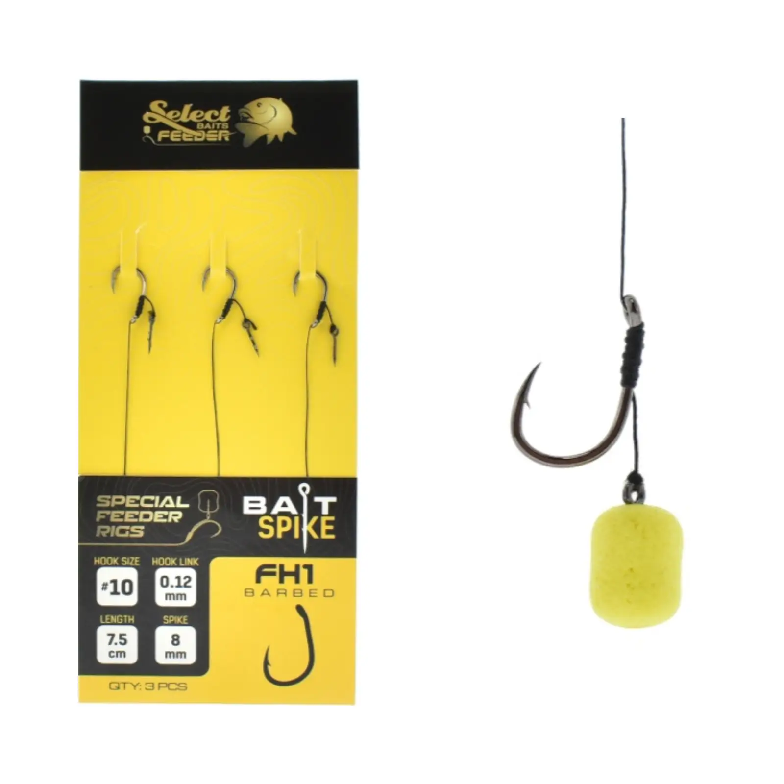 Accerorii Feeder & Staționar - Montură Method Feeder Select Baits FH1 cu Spin, Cârlig Nr.10, 3buc/set