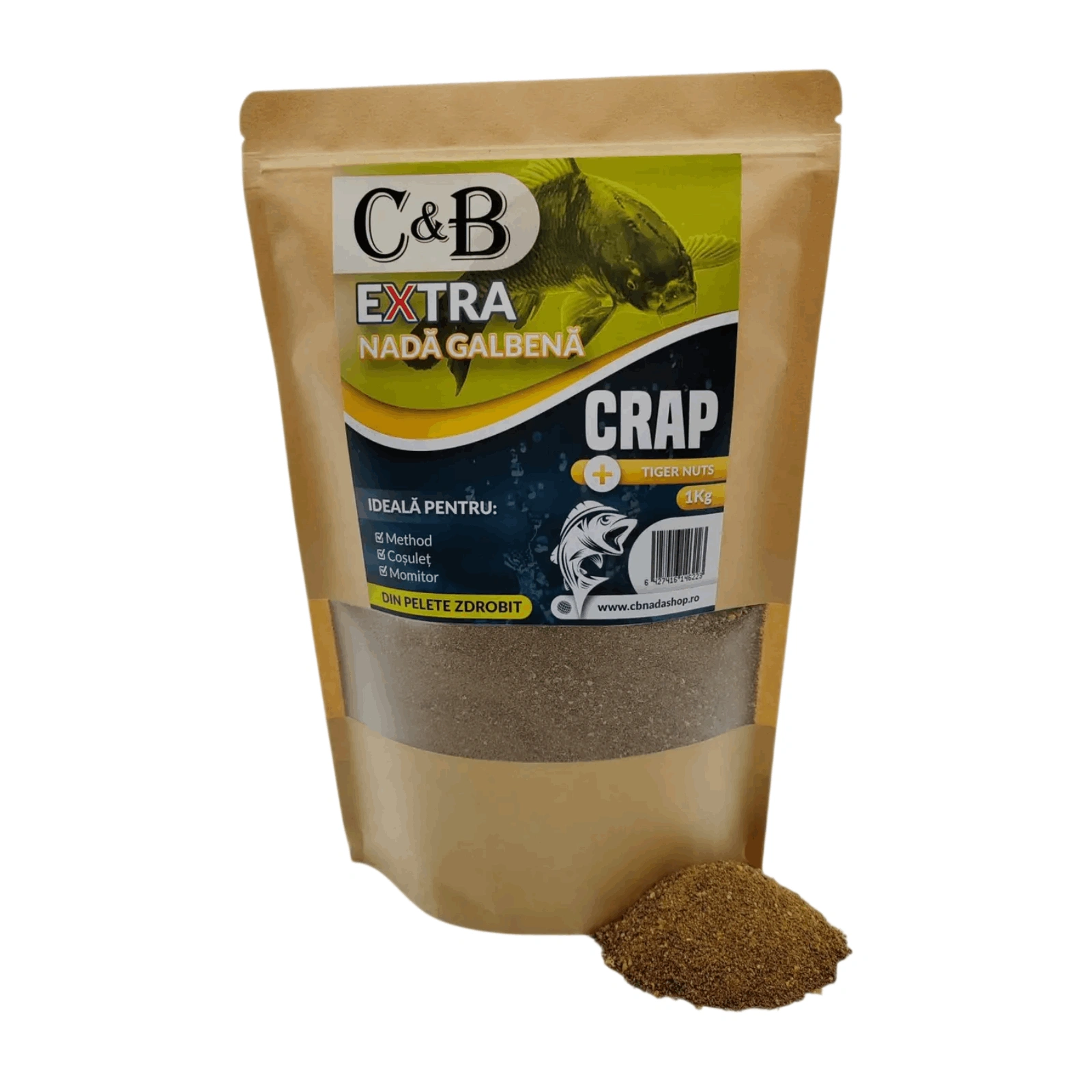 Nadă, Groundbait și Stick Mix - Nadă C&B Extra Galbenă Alune Tigrate 1kg pentru Method Feeder