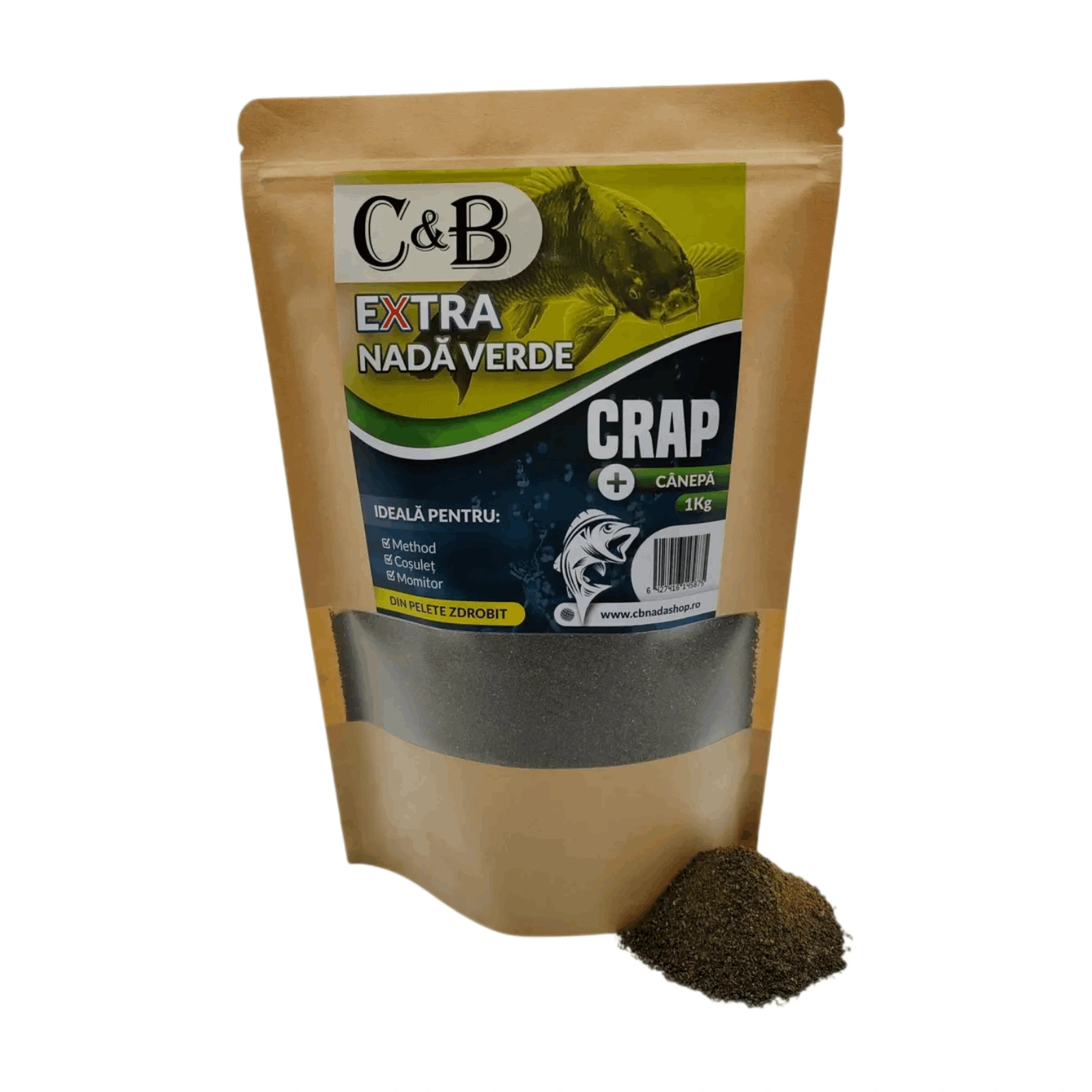 Nadă, Groundbait și Stick Mix - Nadă C&B Extra Verde 1kg cu Cânepă pentru Feeder