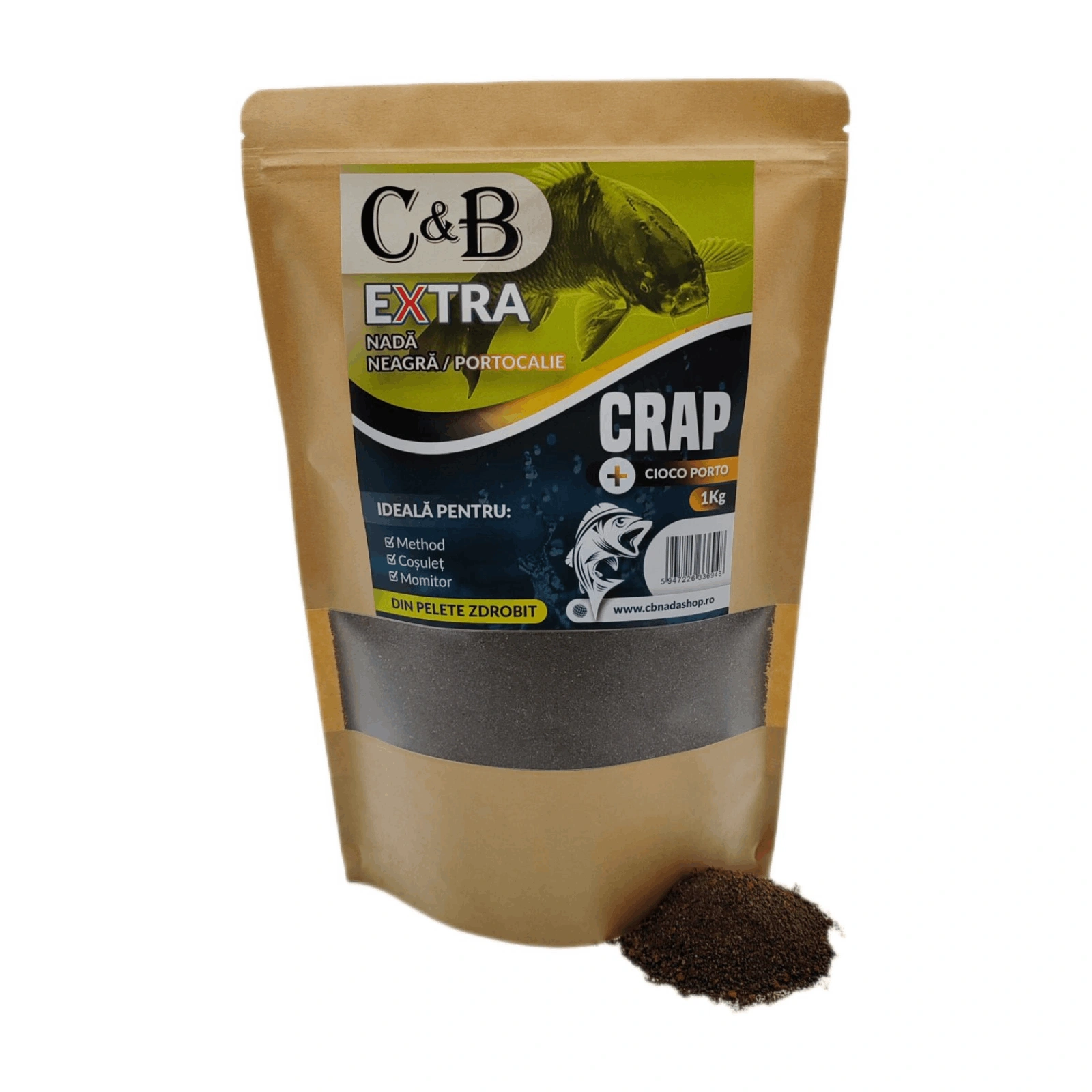 Nadă, Groundbait și Stick Mix - Nadă C&B Extra Neagră-Portocalie Cioco Porto 1kg pentru Method Feeder