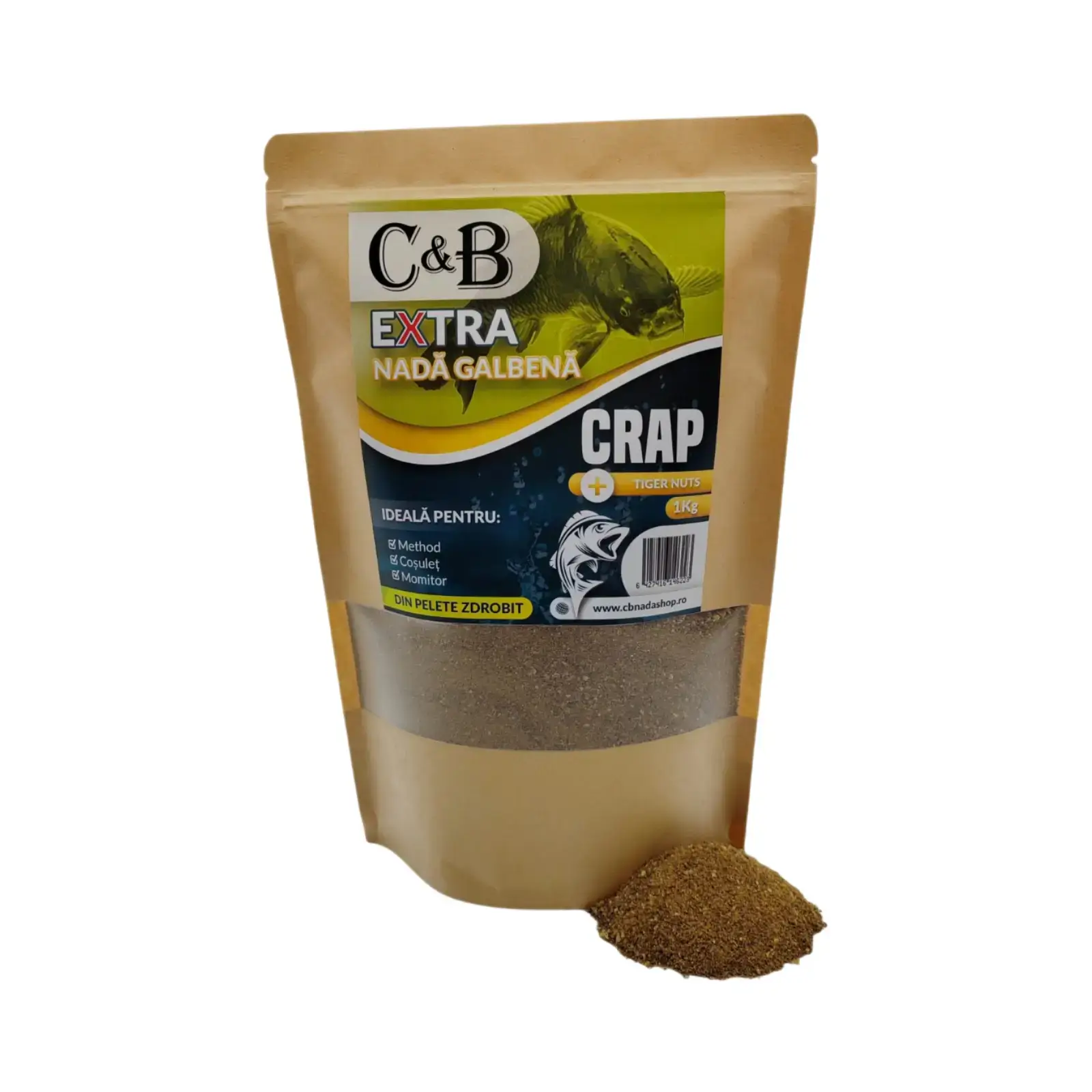 Nadă, Groundbait și Stick Mix - Nadă C&B Extra Galbenă Alune Tigrate 1kg pentru Method Feeder