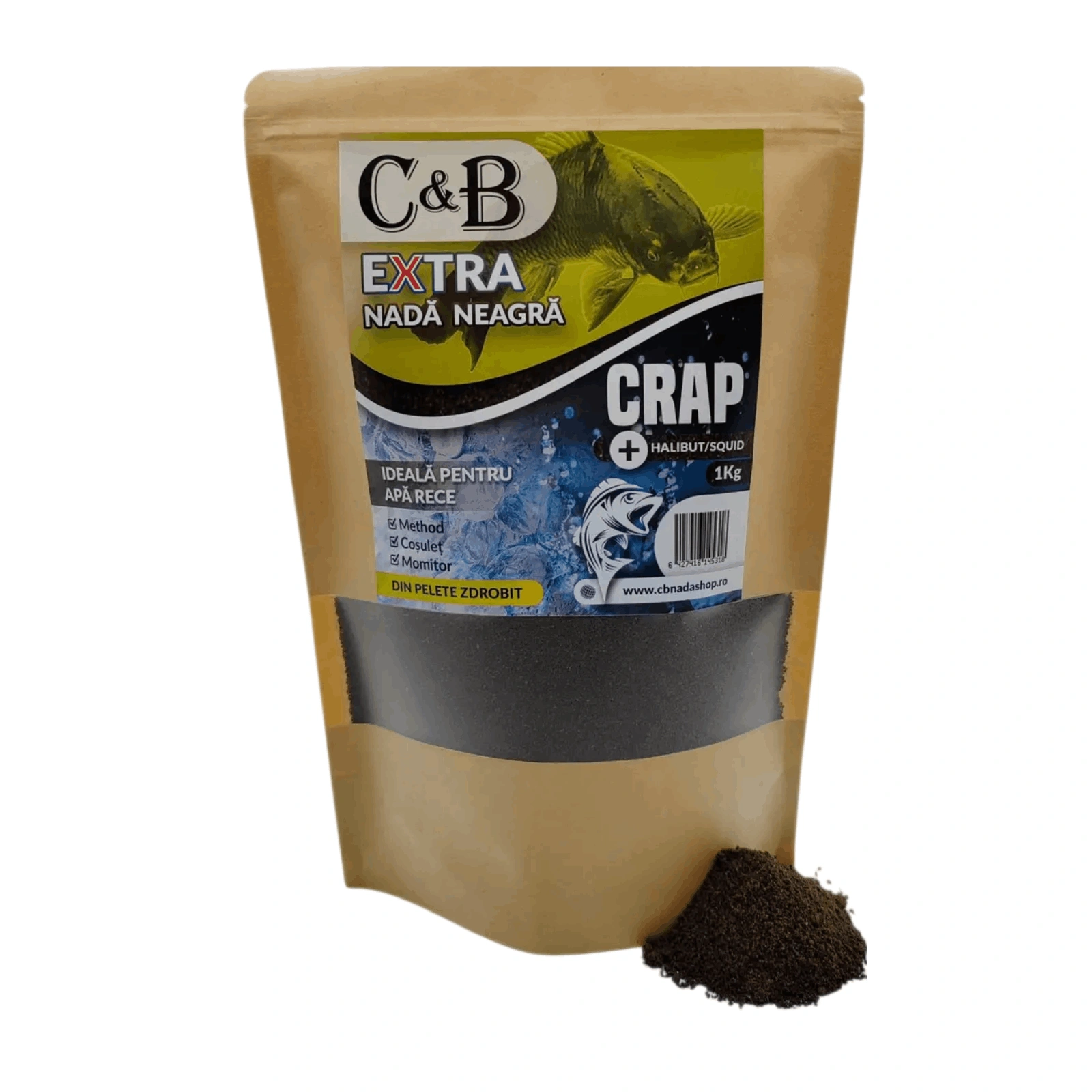 Nadă, Groundbait și Stick Mix - Nadă C&B Extra Halibut Squid 1kg Neagră pentru Ape Reci