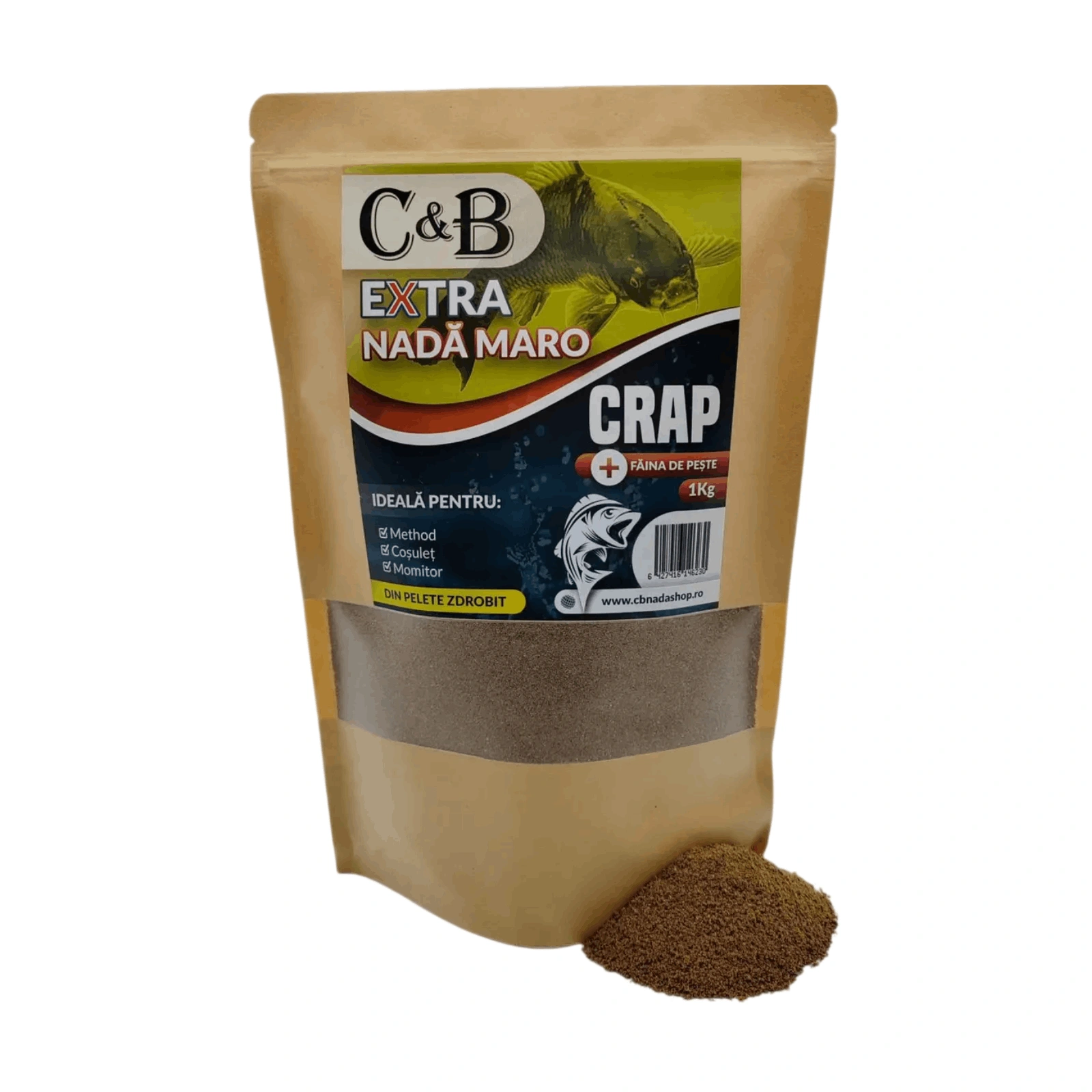 Nadă, Groundbait și Stick Mix - Nadă C&B Extra Maro 1kg cu Făină de Pește