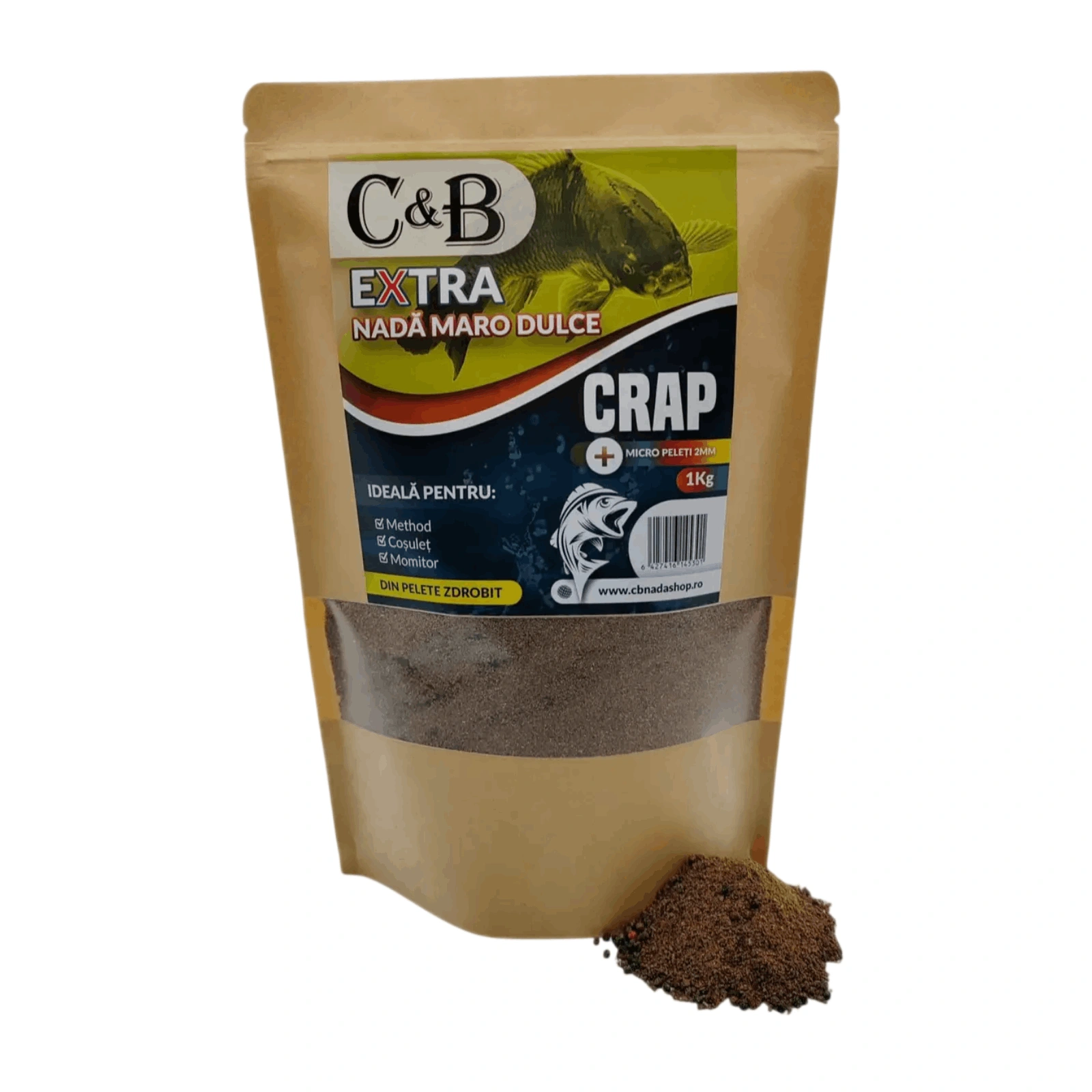 Nadă, Groundbait și Stick Mix - Nadă C&B Extra Maro Dulce 1kg cu Micropelete