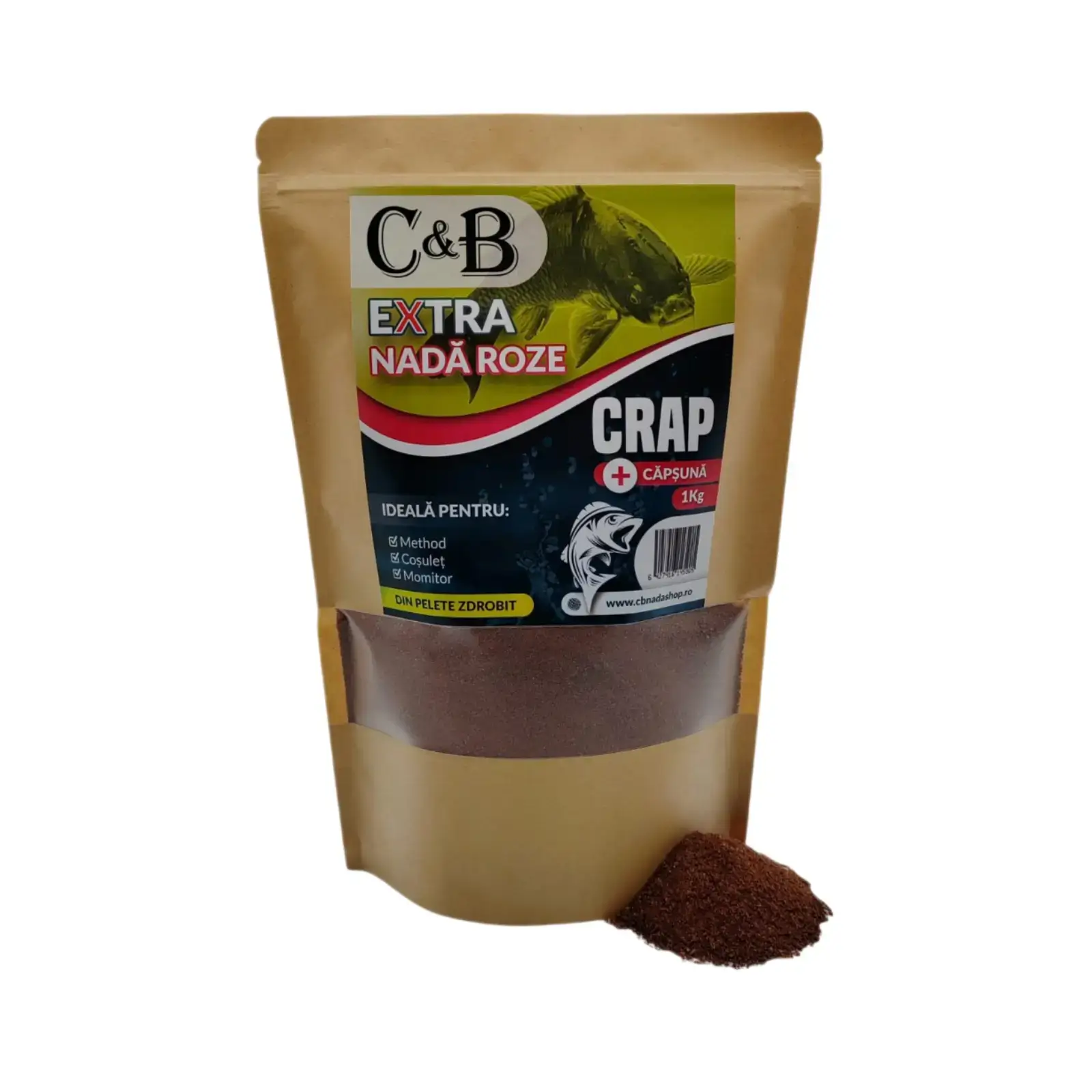 Nadă, Groundbait și Stick Mix - Nadă C&B Extra Roze Căpșună 1kg Method Feeder