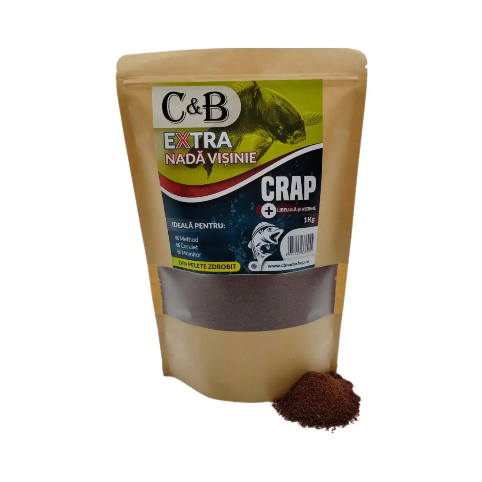 Nadă, Groundbait și Stick Mix - Nadă C&B Extra Vișinie Libelulă Vierme 1kg Method Feeder