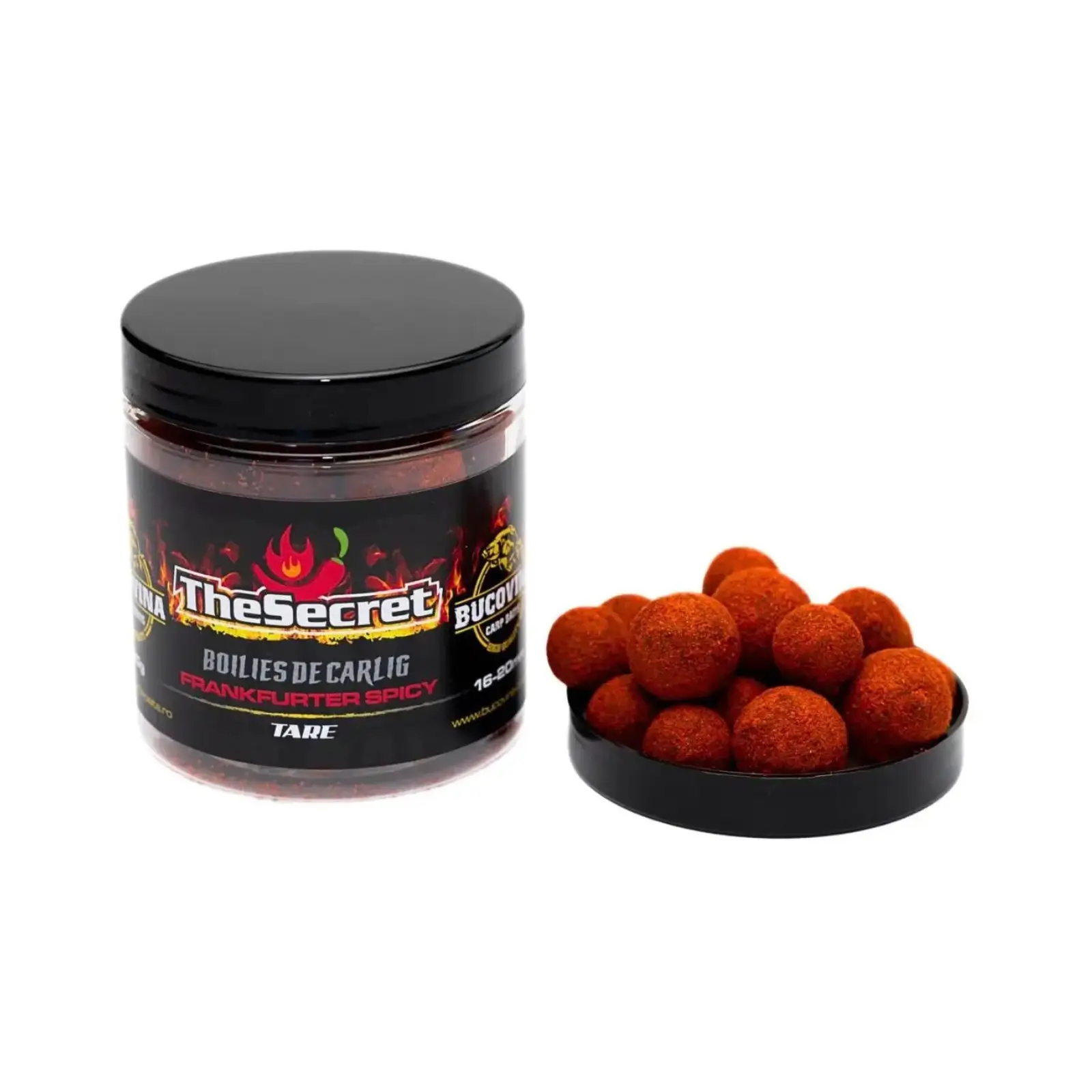 Boilies de Cârlig Bucovina Baits Glazurate 150g - Competițion X, Z și The Secret 16-20mm, 150g, TARE, Frankfurter Spicy