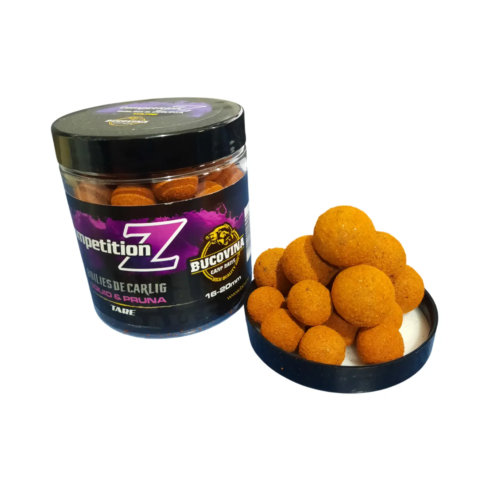 Boilies de Cârlig Bucovina Baits Glazurate 150g - Competițion X, Z și The Secret 16-20mm, 150g, TARE, Squid Prună