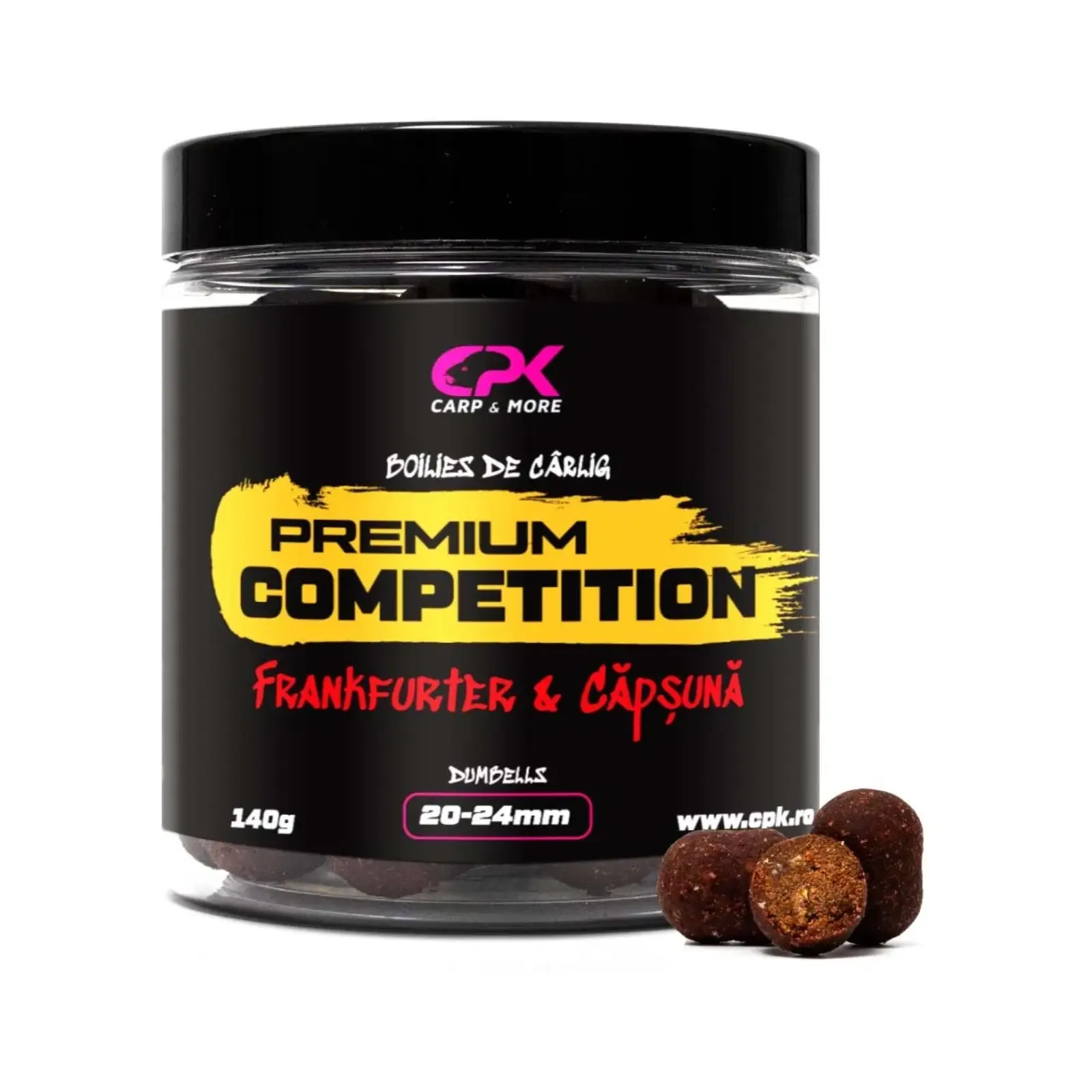 Boilies de Cârlig CPK Competițion Dumbells, 20 24mm, 140g 20-24mm, 140g, TARE, Frankfurter Căpșună