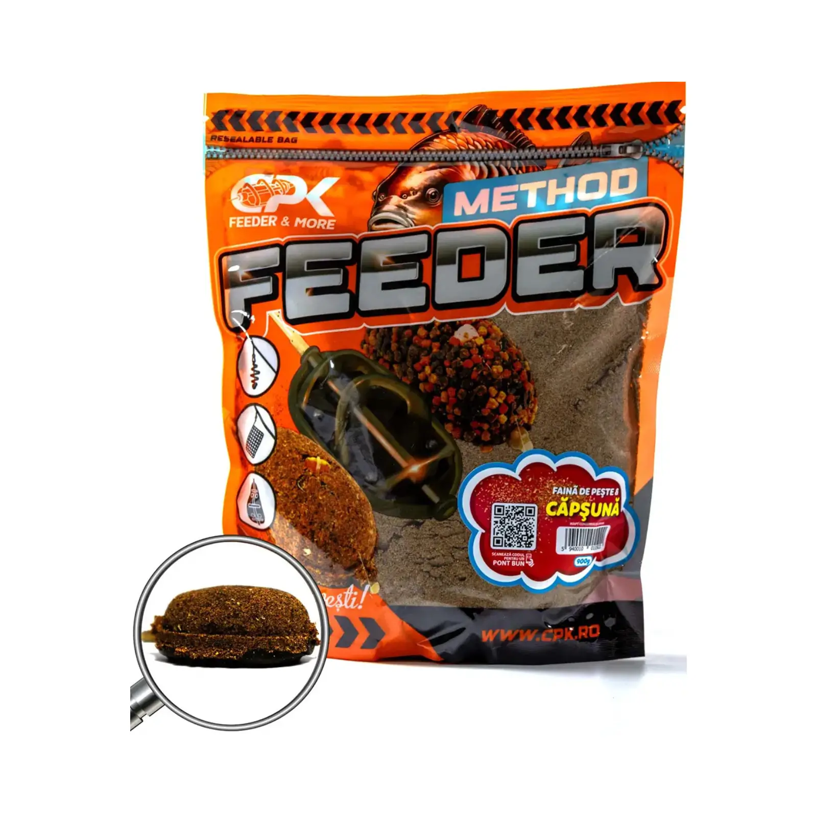 GROUNDBAIT METHOD FEEDER FAINA DE PESTE PELETE MACINATE CPK Mix 900g Căpșună