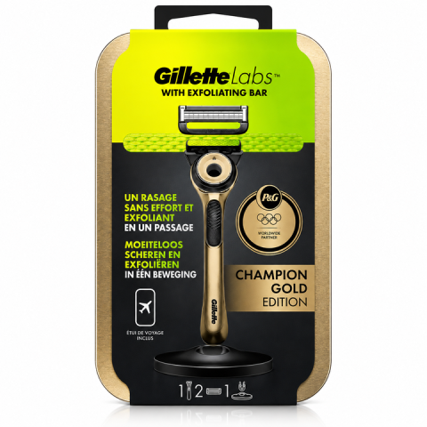 Barbati - Aparat de ras Gillette Labs Champion Gold Edition, 1 rezerva, suport magnetic