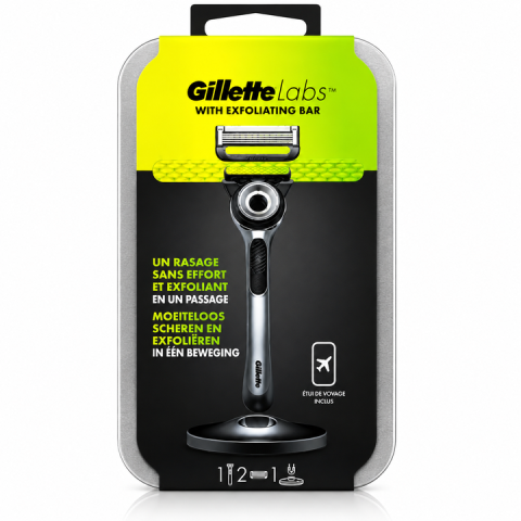 Barbati - Aparat de ras Gillette Labs metalic, 2 rezerve, suport magnetic si cutie de calatorie