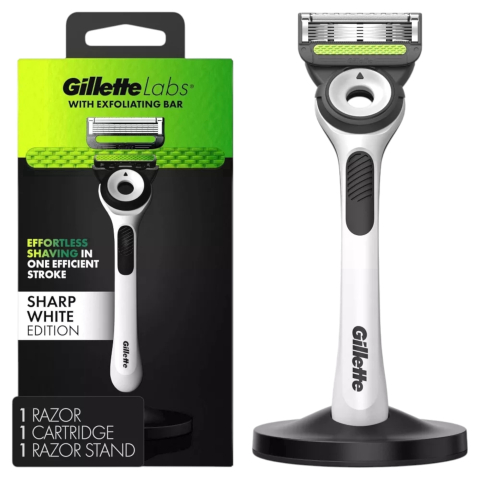 Barbati - Aparat de ras Gillette Labs Sharp White Edition, 1 rezerva, suport magnetic